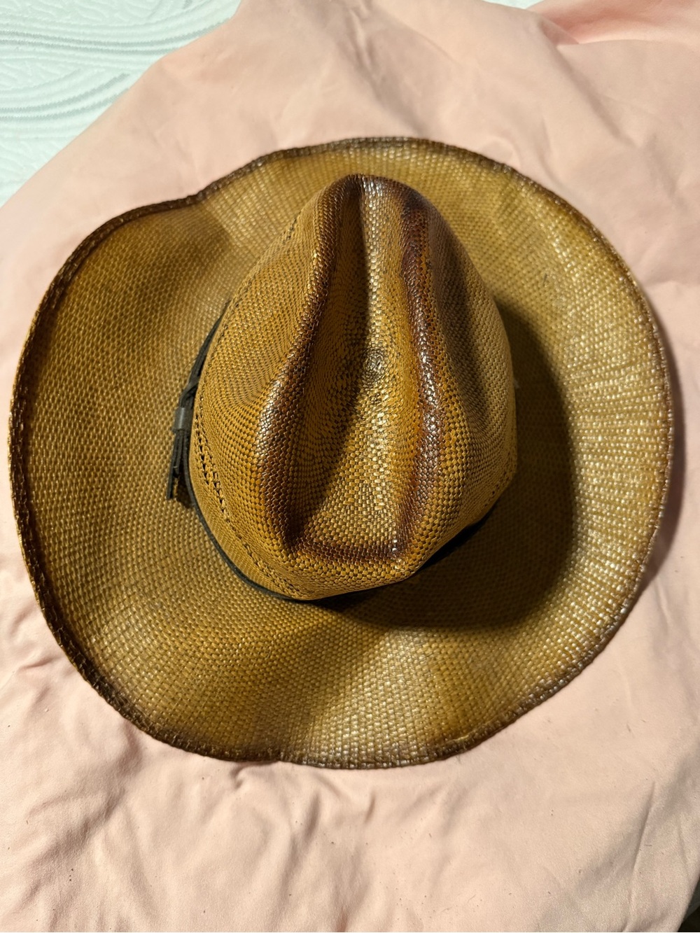 Men's Woven Straw Fedora Hat in Brown with Dark Band